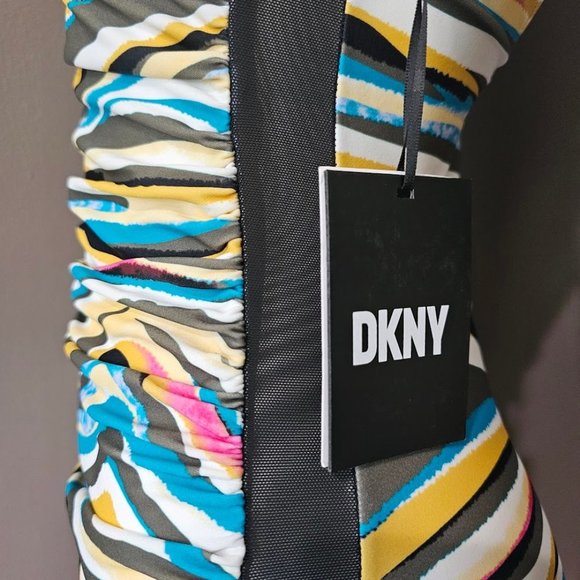 DKNY Mesh Side-Stripe Ruched One-Piece Swimsuit Size 8 - Picture 4 of 12